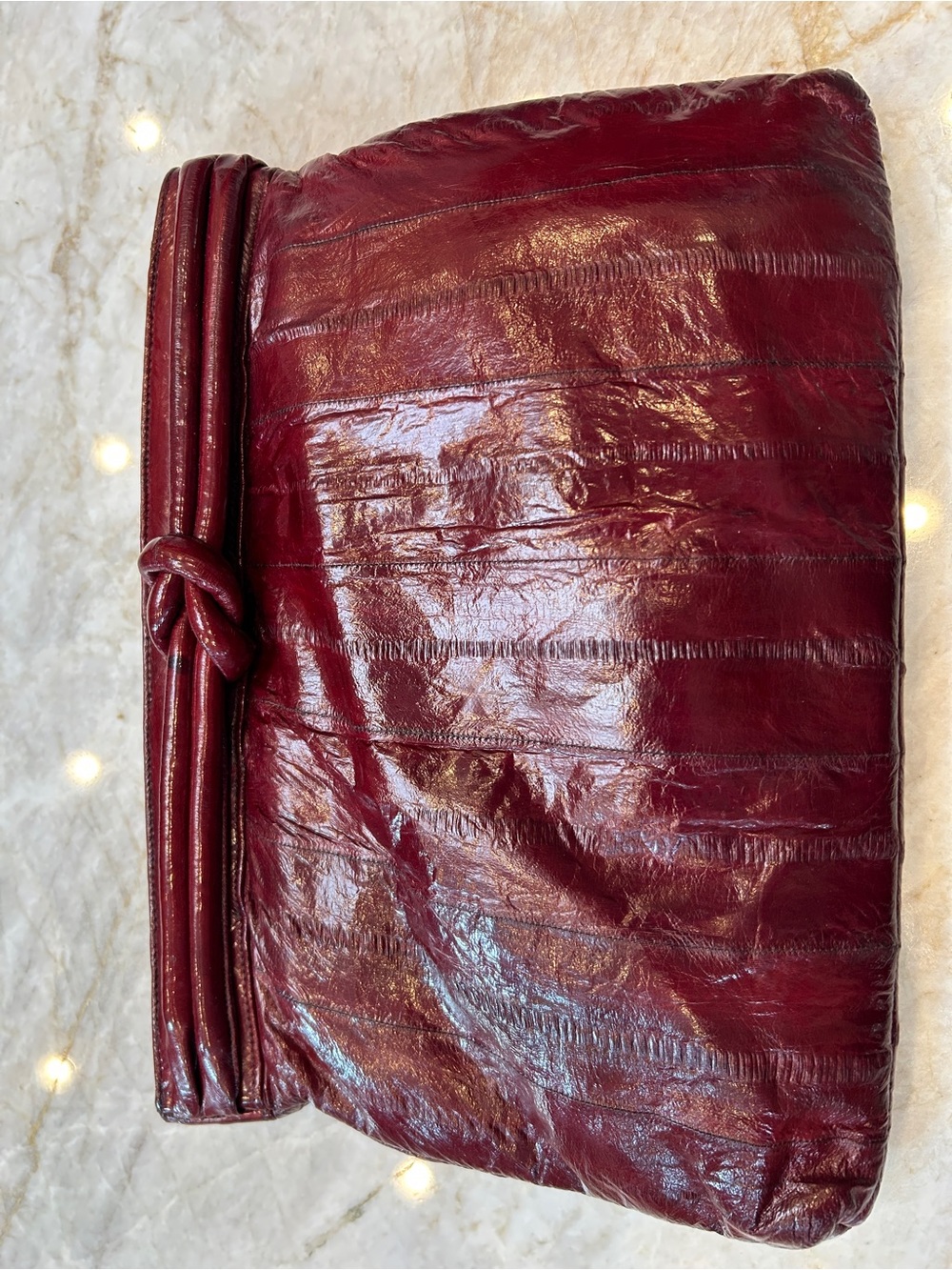 Vintage Knot-Detail Eel Skin Clutch In Deep Burgundy